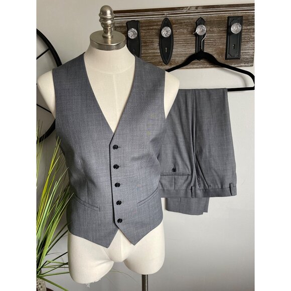 Express Men's Gray Wool Blend Vest & Pant Suit Set Size 32X32 - Picture 1 of 11